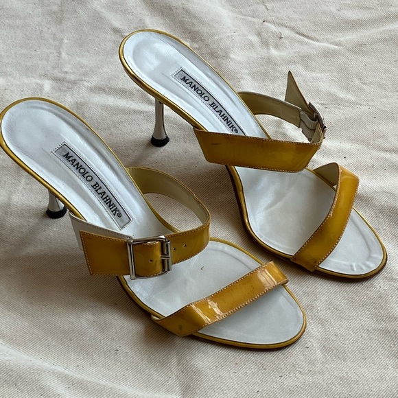Manolo Blahnik Shoes - Vintage Manolo Blahnik Yellow Patent Leather Heels